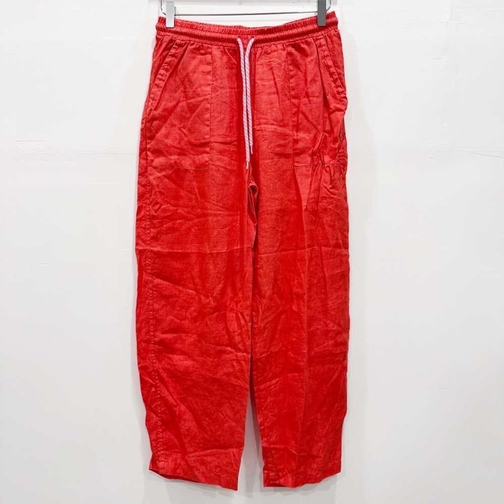 Anthropologie Sundry Orange Linen Wide Leg Pants Summer Lagenlook Coastal